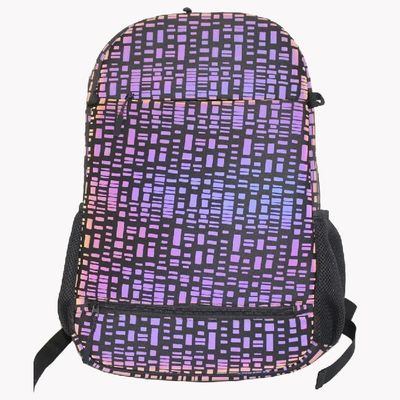 Dziewczęcy, fioletowy, fluorescencyjny plecak z nylonu w kratkę